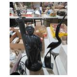 CERAMIC LAMP & WOOD CARVED STORK