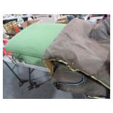 2 GREEN PATIO CHAIR CUSHIONS & SLEEPING BAG
