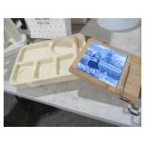 6 VIN SCHOOL LUNCH TRAYS, BLUE&WHITE CHEESE BOARD