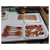 3 TRAYS OF WOOD SPOONS AND FORKS