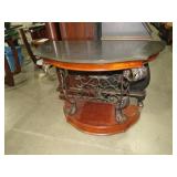 WOOD BASE ORNATE LEG MARBLE TOP HALF MOON TBL