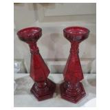 VINTAGE RUBY RED GLASS CANDLESTICK HOLDERS