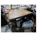 ANTIQUE OAK DINING TBL W/(4)LEATHER SEAT&BACK CHAI