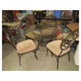WROUGHT IRON BEVELED GLASS TOP DINING TBL W/(4) CH