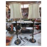 PAIR OF  HAND PAINTED BASE TABLE LAMPS W/ SHADES