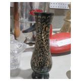 VTG ETCHED GOLD BLACK BRASS VASE