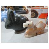 CARVED ONYX & STONE CAMEL & RABBIT FIGUES