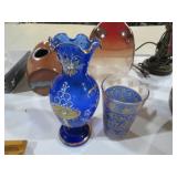 HANDPAINTED COBALT BLUE VASE & TUMBLER