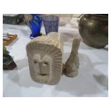 CARVED STONE LION & BIRD