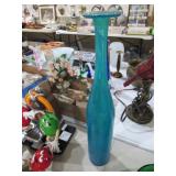 HAND ETCHED /SIGNED TALL BLOWN ART GLASS VASE
