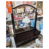MAHOGANY TABLE TOP STANDING MIRROR W/ DRAWER