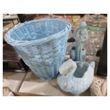 VIN BLUE WICKER BSKT W/SWAN PLANTER,MOTHER/CHILD