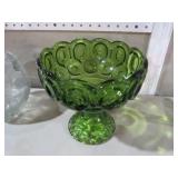 VINTAGE LE SMITH GREEN MOON & STARS GLASS COMPOTE