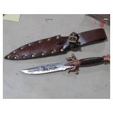 SKULL & HORNS FIXED BLADE KNIFE W/LEATHER SHEATH