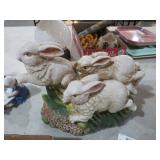 CERAMIC 3 RABBITS RUNNING STATUE