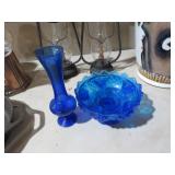 BLUE HOBNAIL FENTON AND COBALT VASE