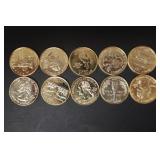 (10) 24K GOLD PLATED US STATE QUARTERS