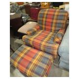 SHERRILL PLAID ARM CHAIR W/ OTTOMAN