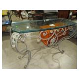 WROUGHT IRON BEVELED GLASS TOP SOFA/ENTRY TBL