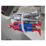 WHITE WICKER BASKET W/ SPIDERMAN & IRONMAN FIGURES