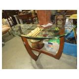 WOOD FRAMED HALF MOON BEVELED GLASS SOFA/ENTRY TBL
