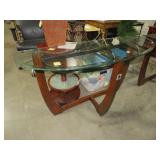 WOOD FRAMED HALF MOON BEVELED GLASS SOFA/ENTRY TBL