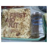 VINTAGE METAL FIRST AID KIT & BANDAGE JAR