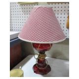 VINTAGE RUBY RED GLASS VASE ELECTRIFIED OIL LAMP