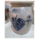 J. SHEPARD JR. BLUE DECORATED 2 GALLON CROCK