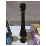 VTG BLACK AMETHYST GLASS SWUNG VASE