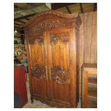 WOOD CARVED 2 DR WARDROBE CHEST