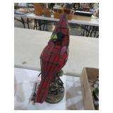 LEADED GLASS CARDINAL LAMP W/ METAL BASE