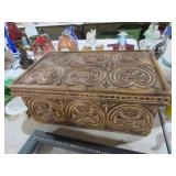 CARVED WOOD CHEST W/ LIFT OFF LID