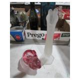 FROSTED SWUNG VASE & INDIANA GLASS CRANBERRY BUNNY