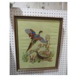 VINTAGE FRAMED PHEASANT NEEDLE POINT