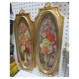 PAIR OF GOLD ORNATE FRAMED FLOWER PRINTS