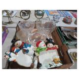 COLLECTION OF GLASS BOWLS, SNOWMAN DECOR