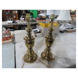PAIR OF BRASS TABLE LAMPS NO SHADES