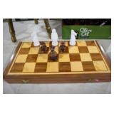 WOOD CHESS SET W/ MARBLE PIECES
