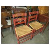 2 COUNTRY LADDER BACK FOLK ART PAINTED SEAT CHAIRS