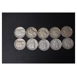 (10) MERCURY DIMES VARIOUS DATES & MM 90%