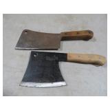 2 WOOD HANDLED MEAT CLEAVERS