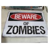 METAL BEWARE OF ZOMBIES SIGN
