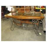 WROUGHT IRON BASE GLASS TOP ENTRY TABLE
