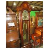 SLIGH CHERRY CASE GRANDFATHER CLOCK W/PEND. & KEY