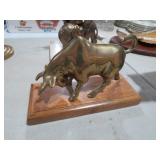 BRASS BULL ON WOOD STAND