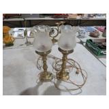 VT BRASS BASE TABLE LAMPS W/ FROSTED ETCHED GLOBES