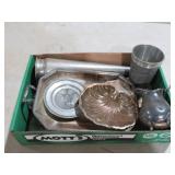SILVER PLATE CREAMER, TRAYS, MISC