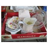 COLLECTION OF PINK MILK GLASS, SPODE, MISC DISHES