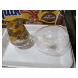 GLASS PAPERWEIGH AND GLASS HEN AND EGG